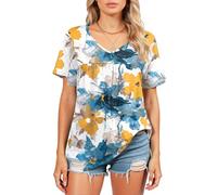 Women's V Neck T Shirt Summer Casual Short Sleeve Tops Abstract Vertical Stripe Print Loose Fit Flowy Blouse Lightweight Fashion Tee for Daily Wear