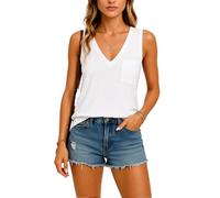 Women's V Neck Tank Tops Sleeveless Casual Loose Fit Summer Basic Tee Shirts with Pocket Solid Color Camisole for Daily Wear Vacation Beach