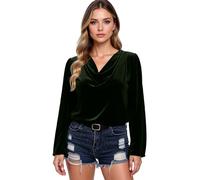 Women's Velvet Cowl Neck Long Sleeve Top Elegant Draped Neckline Blouse Casual Loose Fit Pullover Shirt for Fall Winter Party Daily Wear
