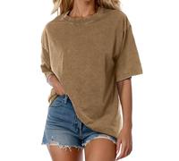 Women's Vintage Baggy Wash Cotton Tees, Oversized T Shirts for Women Vintage Acid Wash Basic Short Sleeve Tops.. (Coffee,L)