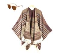 Women's Warm Causal Shawl, Classic Ethnic Tassel Open Front Blanket Shawl, Winter Knitted Cardigan Sweater Scarf Cape