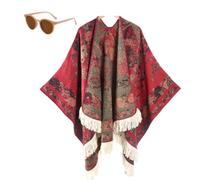 Women's Warm Causal Shawl, Classic Ethnic Tassel Open Front Blanket Shawl, Winter Knitted Cardigan Sweater Scarf Cape