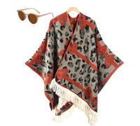 Women's Warm Causal Shawl, Classic Ethnic Tassel Open Front Blanket Shawl, Winter Knitted Cardigan Sweater Scarf Cape