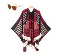 Women's Warm Causal Shawl, Classic Ethnic Tassel Open Front Blanket Shawl, Winter Knitted Cardigan Sweater Scarf Cape
