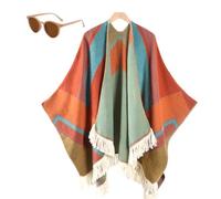 Women's Warm Causal Shawl, Classic Ethnic Tassel Open Front Blanket Shawl, Winter Knitted Cardigan Sweater Scarf Cape