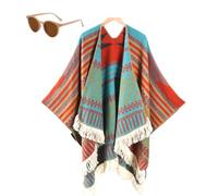 Women's Warm Causal Shawl, Classic Ethnic Tassel Open Front Blanket Shawl, Winter Knitted Cardigan Sweater Scarf Cape