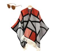 Women's Warm Causal Shawl, Classic Ethnic Tassel Open Front Blanket Shawl, Winter Knitted Cardigan Sweater Scarf Cape