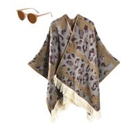Women's Warm Causal Shawl, Classic Ethnic Tassel Open Front Blanket Shawl, Winter Knitted Cardigan Sweater Scarf Cape