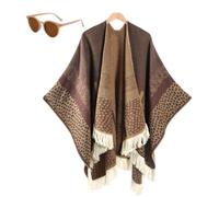 Women's Warm Causal Shawl, Classic Ethnic Tassel Open Front Blanket Shawl, Winter Knitted Cardigan Sweater Scarf Cape