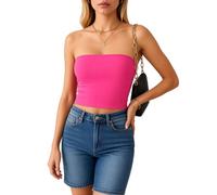 Women's White Strapless Tube Top High Stretch Ribbed Knit Bandeau Crop Tank Top Casual Summer Basic Sleeveless Camisole for Party Beach Daily Wear