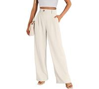 Women's Wide Leg Dress Pants High Waisted Loose Fit Business Casual Work Trousers with Pockets(Beige,M)