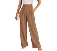 Women's Wide Leg Dress Pants High Waisted Loose Fit Business Casual Work Trousers with Pockets(Toffee,M)