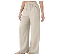Womens Wide Leg Pants High Waist Drawstring Side Pockets (Apricot,XL)