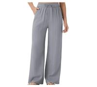 Womens Wide Leg Pants High Waist Drawstring Side Pockets (Gray,M)