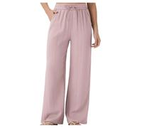 Womens Wide Leg Pants High Waist Drawstring Side Pockets (Pink,XL)