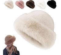 Womens Winter Faux Fur Bucket Hat, 2026 New Fluffy Fisherman Fuzzy Bucket Hat Warm, Winter Bucket Hats for Women (Beige)