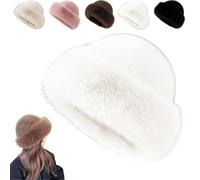 Womens Winter Faux Fur Bucket Hat, 2026 New Fluffy Fisherman Fuzzy Bucket Hat Warm, Winter Bucket Hats for Women (White)