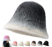 Womens Winter Faux Fur Bucket Hat, New Winter Fluffy Soft Plush Warm Thick Fisherman cap Fuzzy for Outdoor (A-Blue)