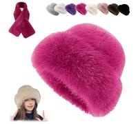 Womens Winter Faux Fur Bucket Hat,Soft Fluffy Furry Fisherman cap,Fashion Outdoor Thick Plush Warm Snow Hats for Cold Weather (Rose)