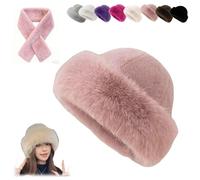 Womens Winter Faux Fur Bucket Hat,Soft Fluffy Furry Fisherman cap,Fashion Outdoor Thick Plush Warm Snow Hats for Cold Weather (Pink)