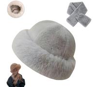 Womens Winter Faux Fur Bucket Hat,Thick Furry Warm Fisherman cap,Fluffy Soft Faux Mink Plush Mongolian Hat for Outdoor (Light Gray)