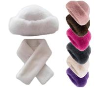 Women's Winter Furry Hat,Winter Faux Fur Fuzzy Thickened Warm Bucket Hat,Fashion Sweet Fluffy Wide Brim Fisherman cap (IT, Testo, Taglia Unica, White Set)