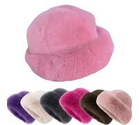 Women's Winter Furry Hat,Winter Faux Fur Fuzzy Thickened Warm Bucket Hat,Fashion Sweet Fluffy Wide Brim Fisherman cap (IT, Testo, Taglia Unica, Bright Pink)
