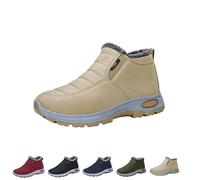 Womens Winter Snow Boots Warm Sheepskin-Lined Orthopedic Shoes Slip on Ankle Sneakers with Arch Support Outdoor Slip On Hiking Short Boots (Khaki,37)