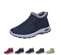 Womens Winter Snow Boots Warm Sheepskin-Lined Orthopedic Shoes Slip on Ankle Sneakers with Arch Support Outdoor Slip On Hiking Short Boots (Blue,40)