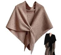 Women's Wool Blend Shawl Wrap, Knitted Cardigan Cape & Triangle Scarf, Soft Cozy Striped and Solid Color Shawls for Women All Season, marrone chiaro, L