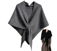 Women's Wool Blend Shawl Wrap, Knitted Cardigan Cape & Triangle Scarf, Soft Cozy Striped and Solid Color Shawls for Women All Season, grigio scuro., L