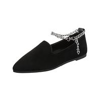 Womens Work Shoes Comfortable Solid Color Suede Pointed Ankle Buckle Shallow Flat Casual Shoes Black Flats Casual Fashion Running Walking Shoes Trainers I-189