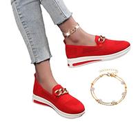 Women's Woven Breathable Orthopedic Wedge Sneakers, Comfortable Platform Orthopedic Sneakers for Women, Women’s Orthopedic Walking Shoes (Red,38)