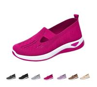Women's Woven Orthopedic Breathable Soft Shoes Arch Support Women Wide Width Anti Skid Walking Comfortable Slip On Sneakers (Rose Red,42)