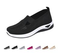 Women's Woven Orthopedic Breathable Soft Shoes Arch Support Women Wide Width Anti Skid Walking Comfortable Slip On Sneakers (Black,36)