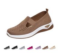 Women's Woven Orthopedic Breathable Soft Shoes Arch Support Women Wide Width Anti Skid Walking Comfortable Slip On Sneakers (Brown,42)