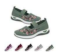Womens Woven Orthopedic Breathable Soft Shoes Embroidered Flower Shoe Comfort Slip On Walking Shoes Arch Support Casual (Green, 36)