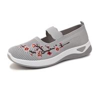 Womens Woven Orthopedic Breathable Soft Shoes,Women's Embroidered Flower Shoeses, Nurse Shoeses Casual Walking Sneakers (Grey,37)