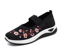 Womens Woven Orthopedic Breathable Soft Shoes,Women's Embroidered Flower Shoeses, Nurse Shoeses Casual Walking Sneakers (Black,40)