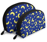 Womens Yellow Crescent su sfondo blu Astuccio per cosmetici da viaggio Impermeabile 2PC Pochette per trucco Pochette per cosmetici e articoli da toeletta Borsa da viaggio portatile Astuccio da toile