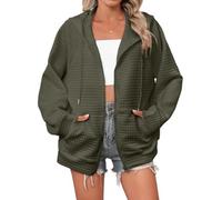 Womens Zip Up Sweatshirt Full Zip Hoodie Long Sleeve Drawstring Pockets | Clean Hooded Silhouette Long Sleeves Textured Grid Finish Full Zip Front Roomy Pockets Easy Styling From Home To Errands