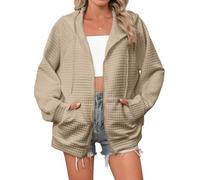 Womens Zip Up Sweatshirt Full Zip Hoodie Long Sleeve Drawstring Pockets | Clean Hooded Silhouette Long Sleeves Textured Grid Finish Full Zip Front Roomy Pockets Easy Styling From Home To Errands