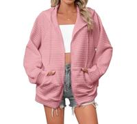 Womens Zip Up Sweatshirt Full Zip Hoodie Long Sleeve Drawstring Pockets | Clean Hooded Silhouette Long Sleeves Textured Grid Finish Full Zip Front Roomy Pockets Easy Styling From Home To Errands