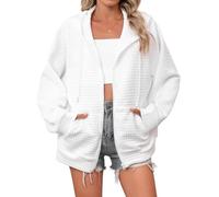 Womens Zip Up Sweatshirt Full Zip Hoodie Long Sleeve Drawstring Pockets | Clean Hooded Silhouette Long Sleeves Textured Grid Finish Full Zip Front Roomy Pockets Easy Styling From Home To Errands