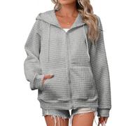 Womens Zip Up Sweatshirt Full Zip Hoodie Long Sleeve Drawstring Pockets | Clean Hooded Silhouette Long Sleeves Textured Grid Finish Full Zip Front Roomy Pockets Easy Styling From Home To Errands