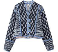 Wome's Cropped Quilted Puffer Jacket Cardigan Floreale Stampato Button Up Manica Lunga Imbottito Trapuntato Corto Piumino Cappotti, Black, L