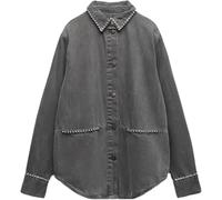 Wome's Deim Camicia Patchwork Diamod Sciolto Grigio Sigle Breasted Log Sleeve Camicetta Casual, Gray, XS