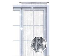 wometo OekoTex - Tenda a filo con glitter, 90 x 245 cm, colore: Argento lucido