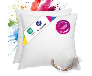 wometo Premium-line Oeko-TEX, set di 2 cuscini in piuma e piuma, 85% piuma, 15% piuma, 45 x 45 cm, con imbottitura da 500 g, rivestimento in cotone bianco