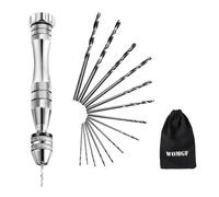 WOMGF 12cm Trapano Mano con 14 Pezzi Mini Twist Bits 0.5mm 3mm Argento Grande
